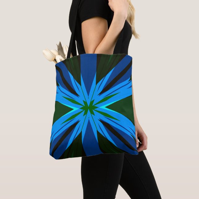 Tote Bag Blue Green Star Starburst hiver Noël automne (De près)