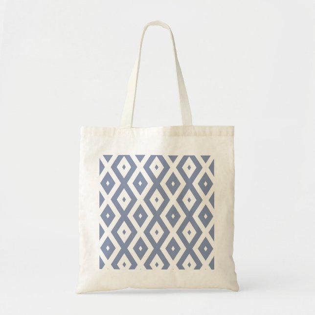 Tote Bag Blue grey and white diamond pattern (Devant)