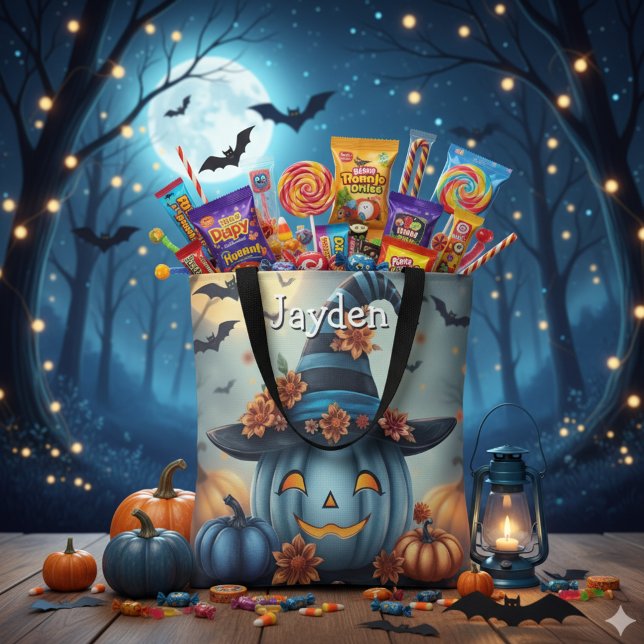 Tote Bag Blue Halloween Pumpkin Personalized (Créateur téléchargé)