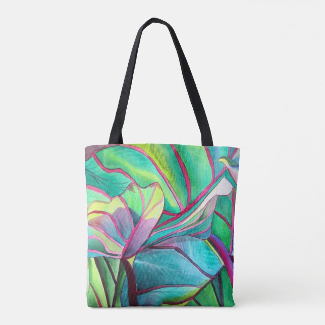 Tote Bag Blue Hawaii Tropical leaf folios art (Dos)