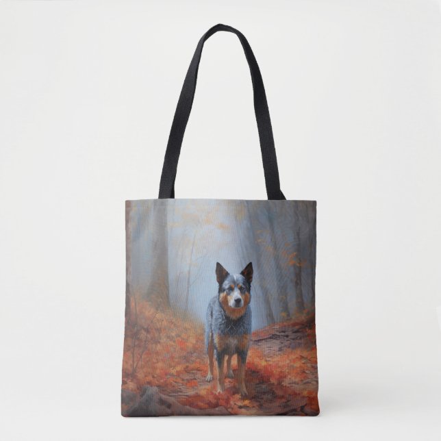 Tote Bag Blue Heeler dans les feuilles d'automne automne au (Devant)