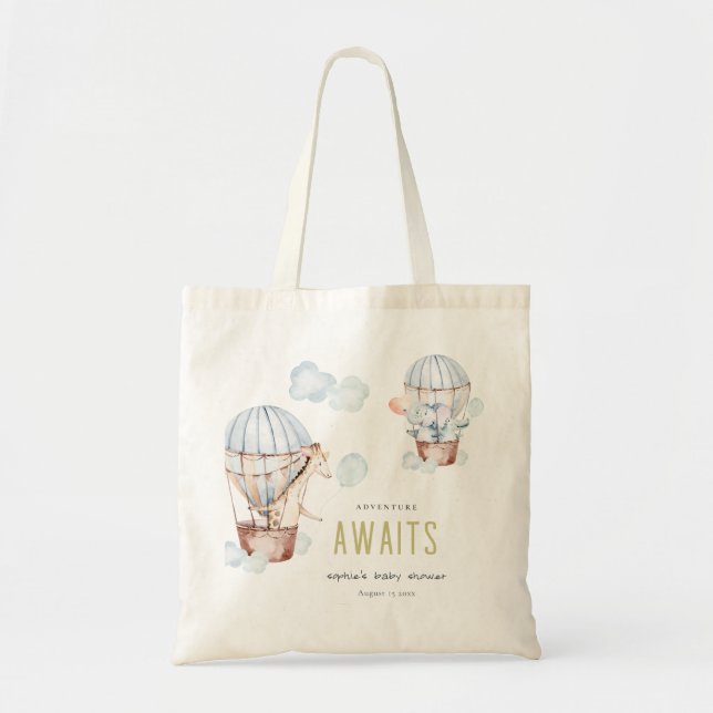 Tote Bag Blue Hot Air Balloon Safari Animaux Baby shower (Devant)