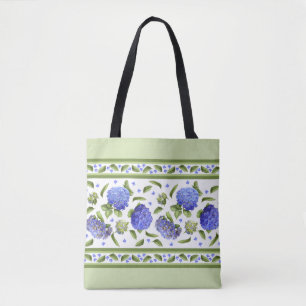 Tote Bag Blue Hydrangea Flower Botanical Art Design