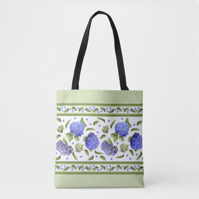 Tote Bag Blue Hydrangea Flower Botanical Art Design (Devant)
