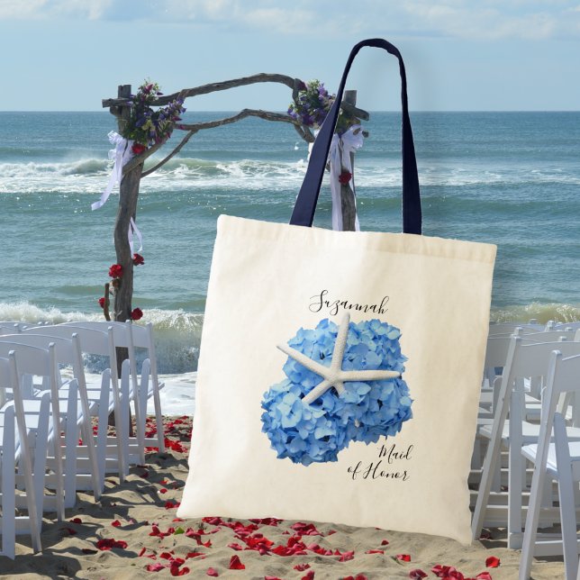 Tote Bag Blue Hydrangea Starfish Bridesmaid (Créateur téléchargé)