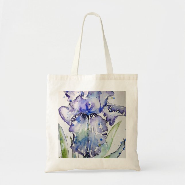 Tote Bag Blue Iris Art floral Aquarelle Art (Devant)