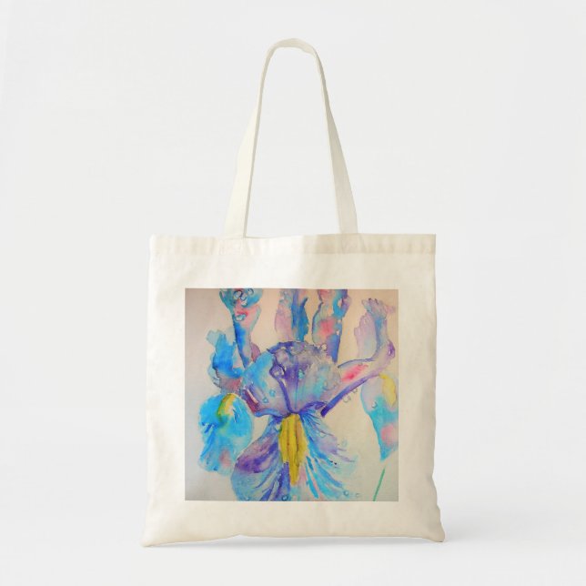 Tote Bag Blue Iris Art floral Aquarelle Design (Devant)