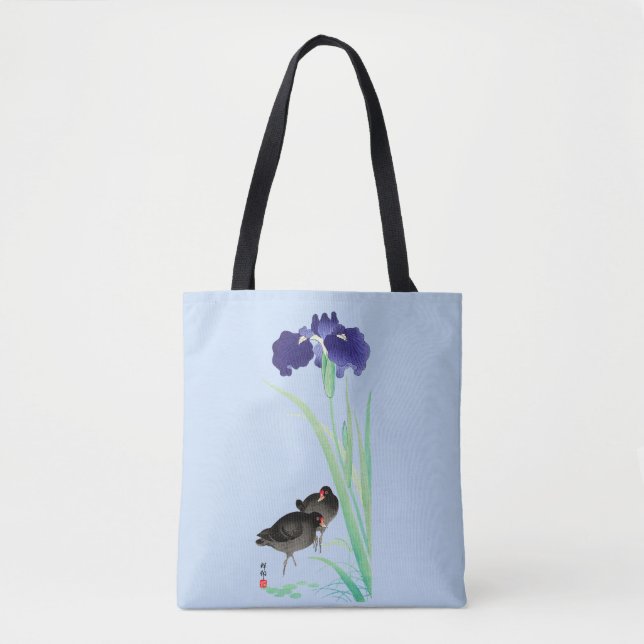 Tote Bag Blue Irises and Moorhens par Ohara Koson (Devant)