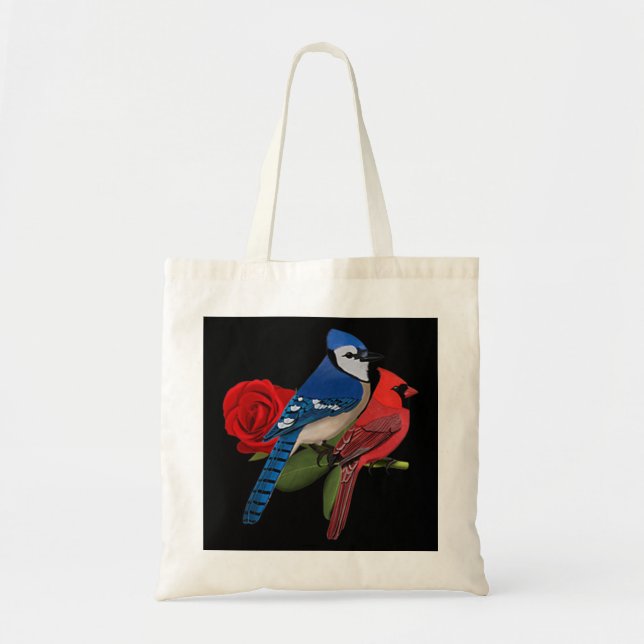 Tote Bag Blue Jay Cardinal Bird Saint Valentin Rose Birdlo (Devant)