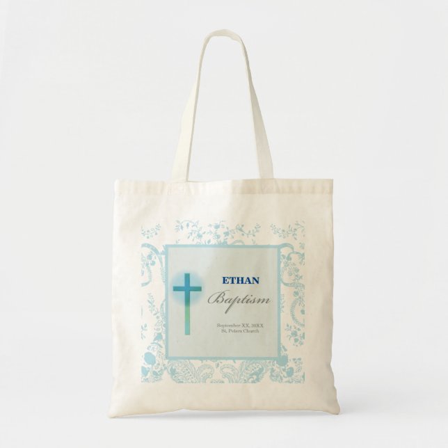 Tote Bag Blue Lace Boy Baptism (Devant)