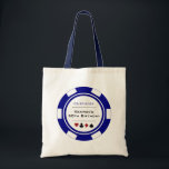 Tote Bag Blue Las Vegas Casino Poker Chip Anniversaire<br><div class="desc">Ce sac fourre-tout de puces de poker bleu et blanc ferait un cadeau parfait pour vos invités d'anniversaire à passer la nuit de jeu ou un week-end à Las Vegas. Personnalisez le design avec votre nom et votre date de naissance # en noir au centre, et votre texte en bleu...</div>