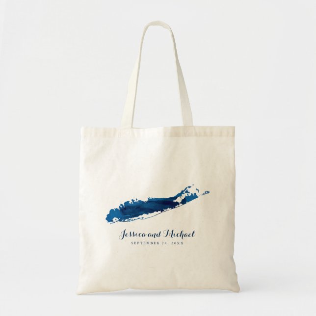Tote Bag Blue Long Island New York Carte Mariage Invité (Devant)