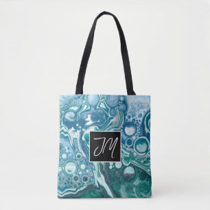 Tote Bag Blue Ocean Bubbles Fluid Art