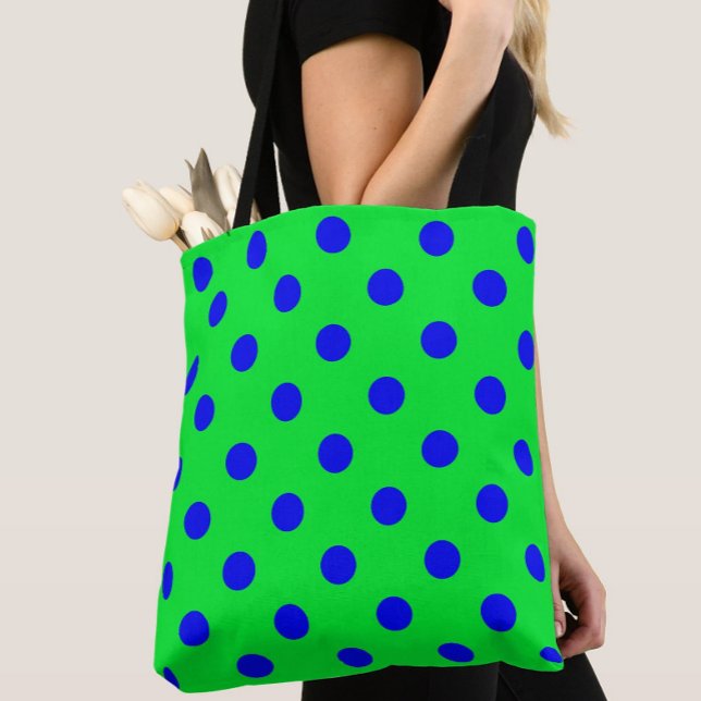 Tote Bag Blue On Green Polka Dots Pattern Design  (Créateur téléchargé)