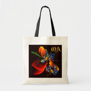 Tote Bag Blue Orange Floral Moderne Art Abstrait Motif #03