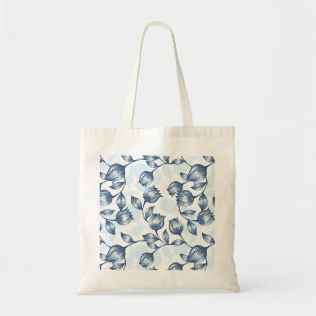Tote Bag Blue Pastel Elégance : Tulip Silhouette Florale Pa (Devant)