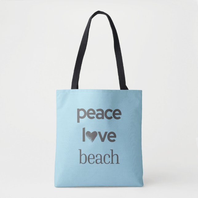 Tote Bag Blue Peace Love Beach Life | Graphic Motivational (Devant)