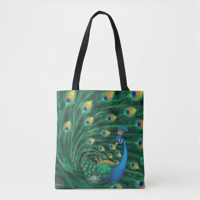 Tote Bag Blue Peacock Bird (Devant)
