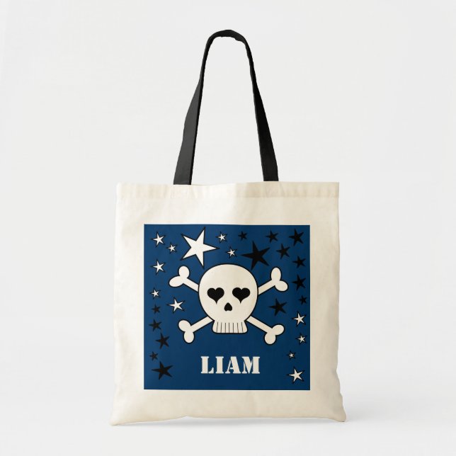 Tote Bag Blue Personnalisable mignon crâne Crossbone et éto (Devant)