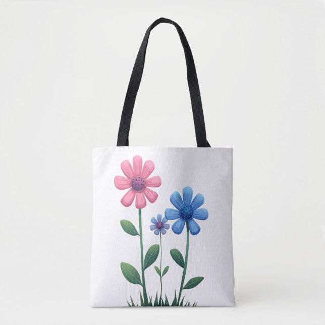 Tote Bag Blue & Pink flower (Devant)