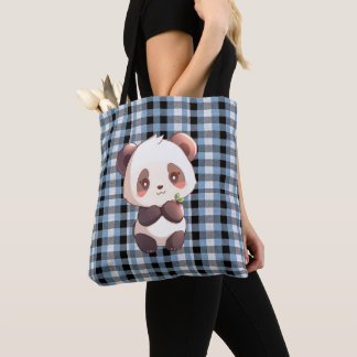 Tote Bag Blue Plaid Panda
