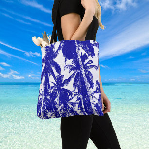Tote Bag Blue Tropical Island Palm Trees Design