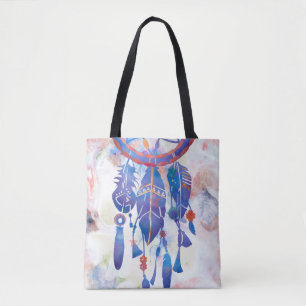 Tote Bag Blue Watercolor Dreamcatcher Modern Boho