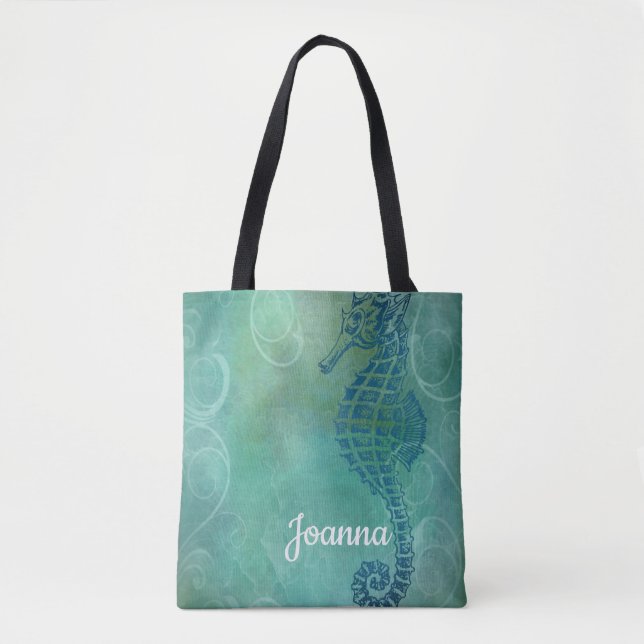 Tote Bag Blue Waters, Seahorse et Flourish (Devant)