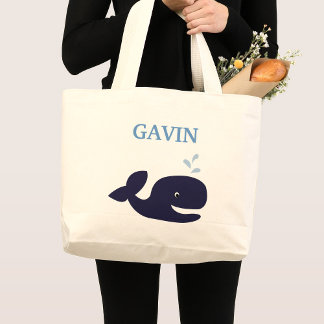 Tote Bag Blue Whale Cute Ahoy Mate Personnalisé