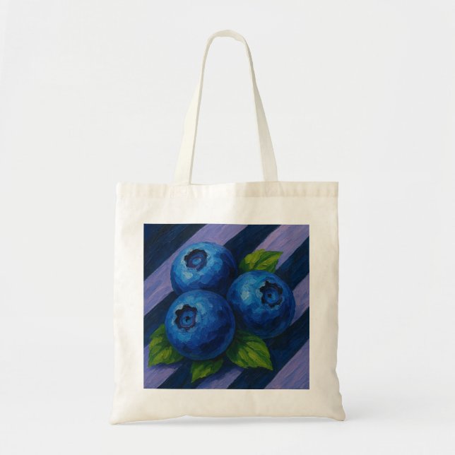 Tote Bag Blueberries avec des rayures de lavande douce et m (Devant)