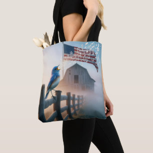 Tote Bag Bluebird Chante En Mist Avec Drapeau Américain
