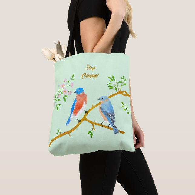 Tote Bag Bluebirds vert pâle (De près)