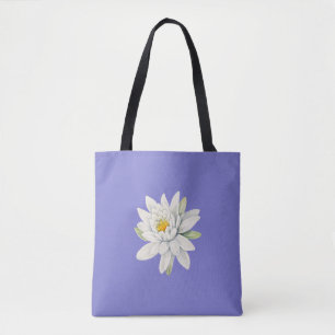 Tote Bag Bluebonnet bleu-violet avec nénuphar blanc
