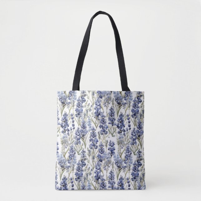 Tote Bag Bluebonnets Fleurs Bleu Aquarelle Fleurs sauvages (Devant)