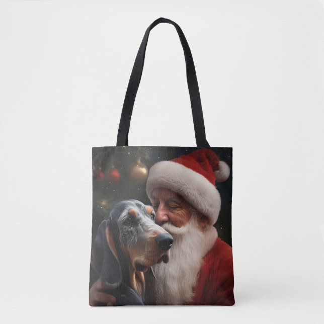 Tote Bag Bluetick Coonhound avec le Père Noël Noël (Devant)