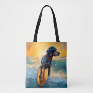Tote Bag Bluetick Coonhound Beach Plage Plage de surf Peint