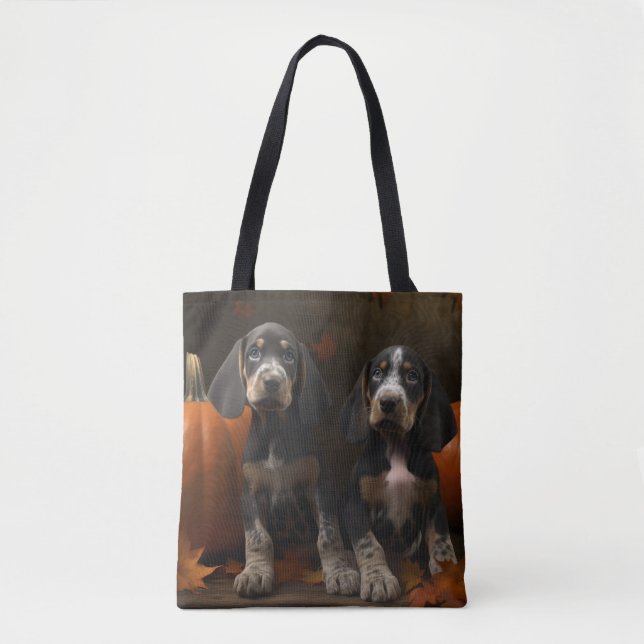 Tote Bag Bluetick Coonhound Chiot Automne Citrouille de pla (Devant)