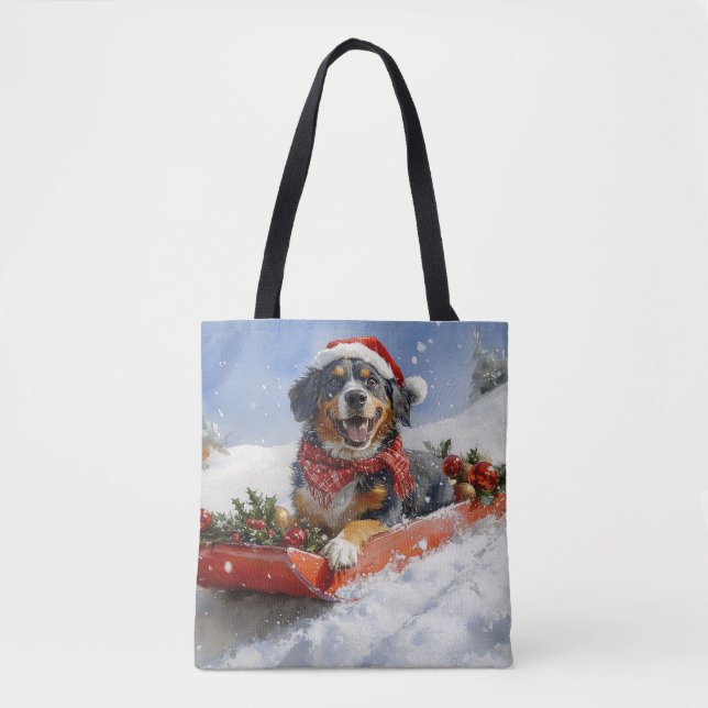 Tote Bag Bluetick Coonhound Dog dans Sledge Noël (Devant)