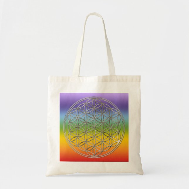 Tote Bag Blume des Lebens / Fleur de vie | chakren argent (Devant)