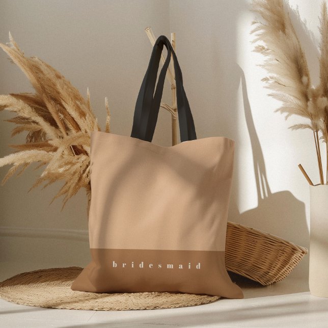 Tote Bag Blush bloc de couleur personnalisé (Blush pink color block personalized bridesmaid tote bag.)