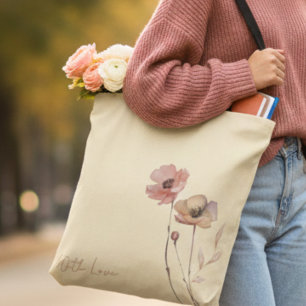 Tote Bag Blush Crème Fleur de Sauvage Aquarelle Bohème Élég