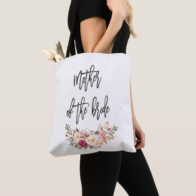 Tote Bag Blush Floral écriture manuscrite Mère de la mariée (De près)
