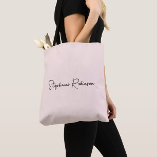 Tote Bag Blush Monogramme Personnalisé Nom Écriture Élégant