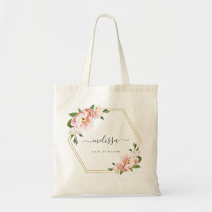 Tote Bag Blush Pink Floral Gold Geometric Maid of Honor