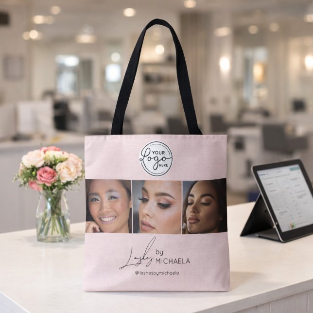 Tote Bag Blush Pink Logo Script Photo Cils Studio  (Créateur téléchargé)