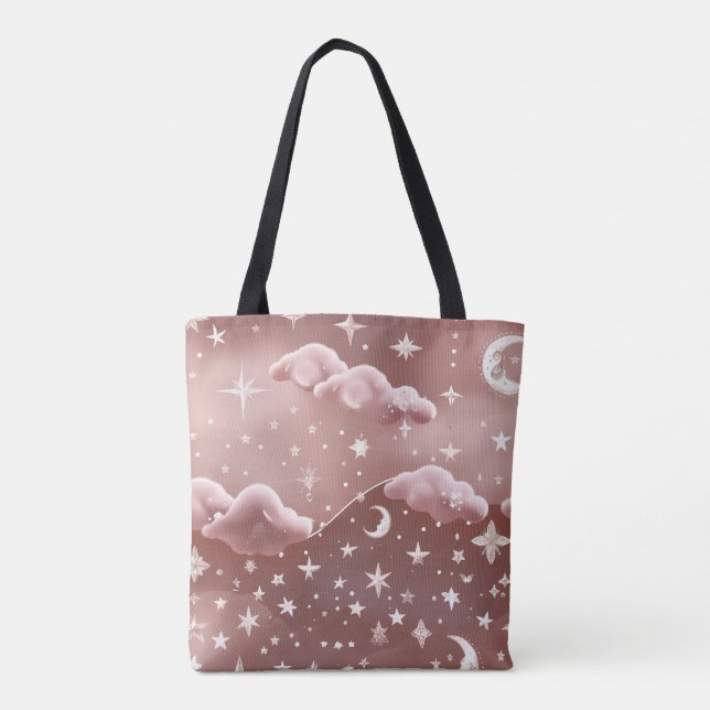 Tote Bag Blush Pink Moon Phases Dreamy Aesthetic (Dos)