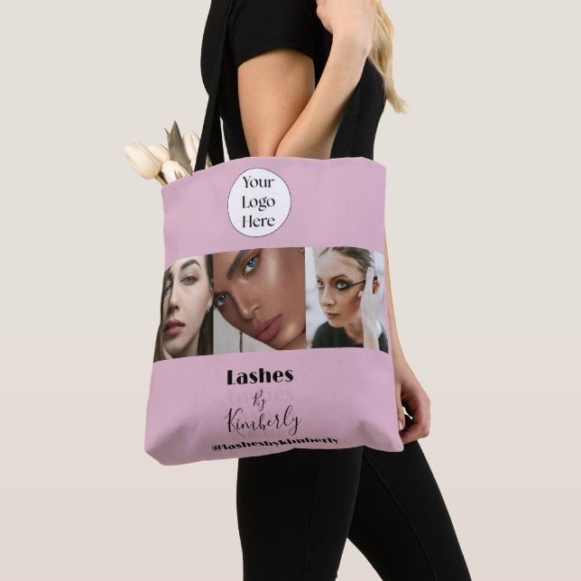 Tote Bag Blush Pink Script Logo Photo Lash Studio (De près)