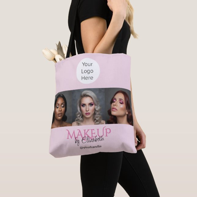 Tote Bag Blush Pink Script Logo Photo Makeup Studio (De près)
