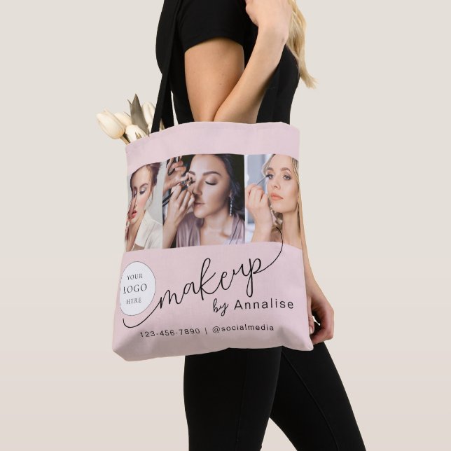 Tote Bag Blush Pink Script Logo Photo Makeup Studio (De près)