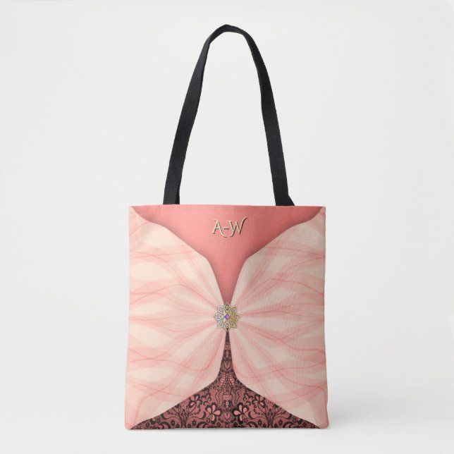 Tote Bag Blush rose avec monogramme et illusion de textile  (Devant)
